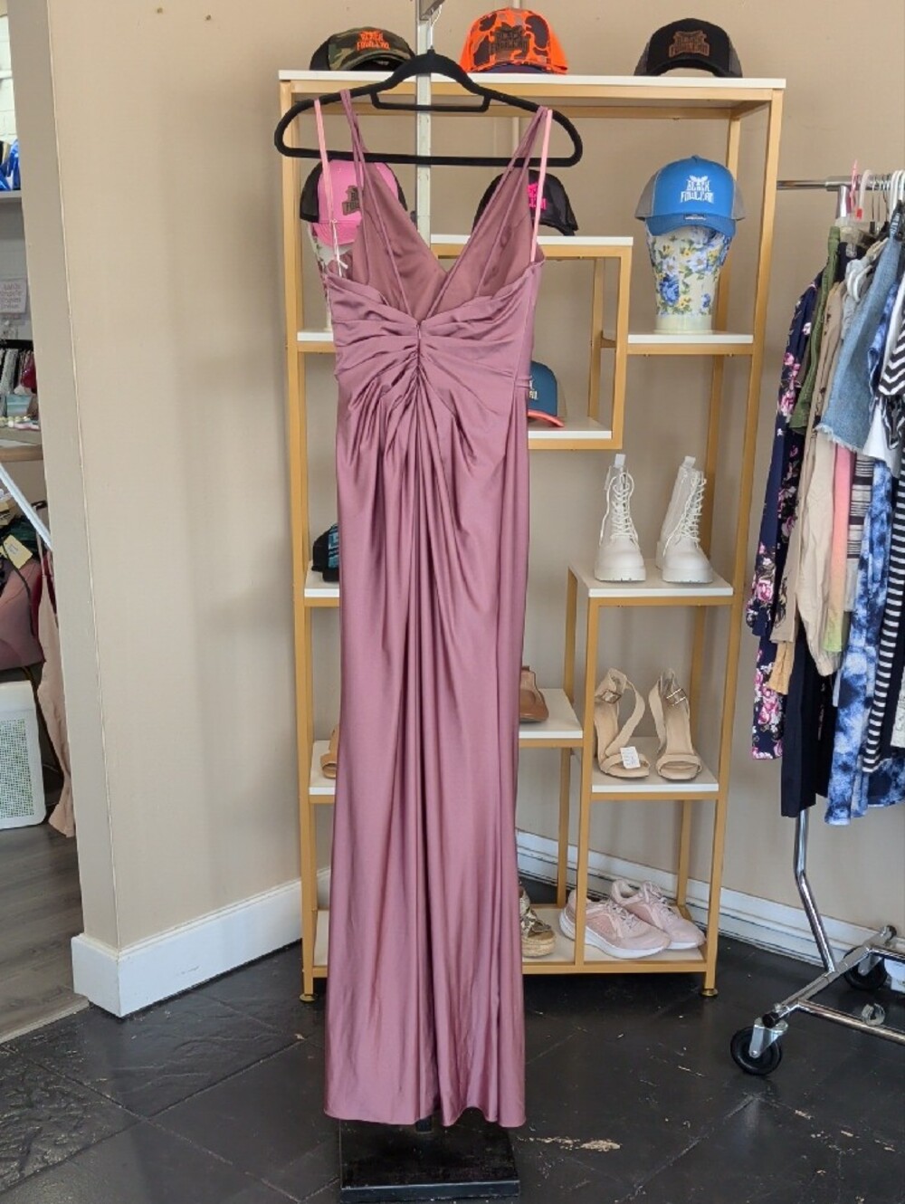 Spaghetti Strap V-Neck Maxi Dress in Dusty Rose - Picture 3 of 4